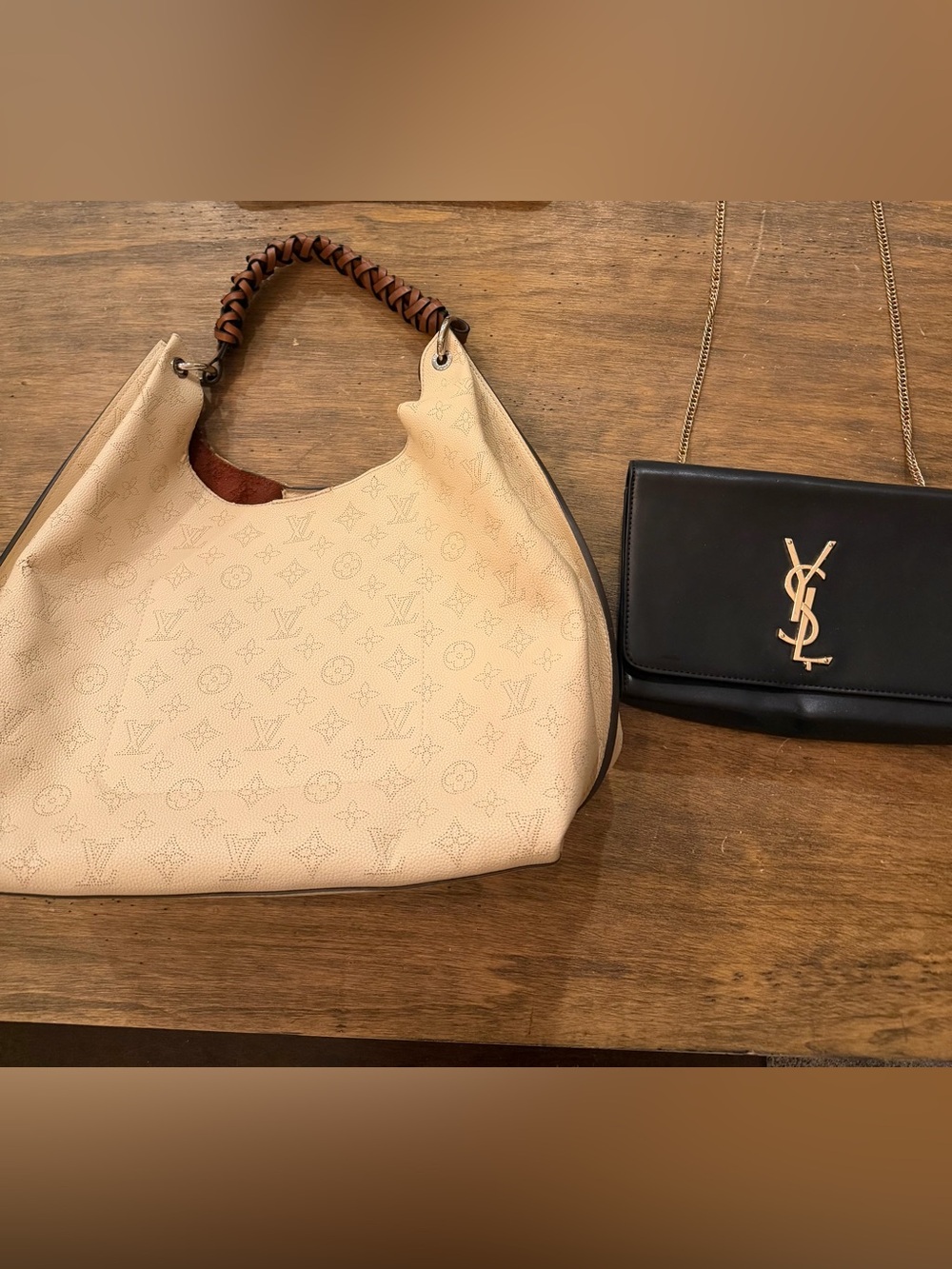 Lot of 2 Black Gold Crossbody and Cream Monogram Braided-Handle Shoulder Bag